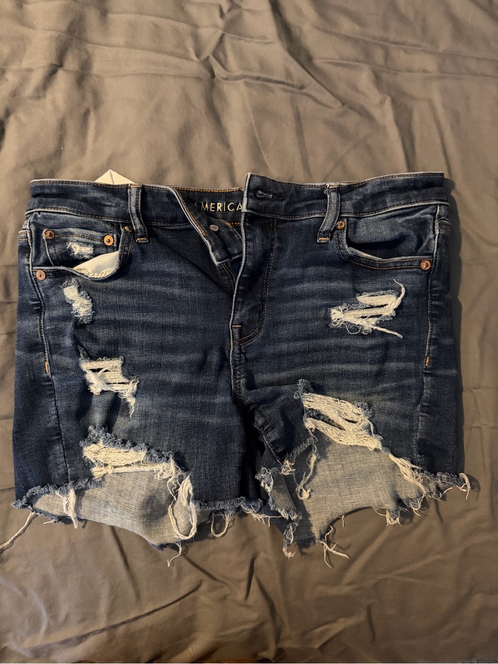 American Eagle Outfitters Dark Blue Distressed Denim Cutoff Shorts - Picture 4 of 6